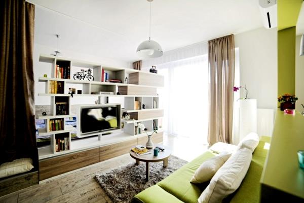 ιδέες διαβίωσης σαλόνι τηλεόραση ντουλάπι πράσινος καναπές
