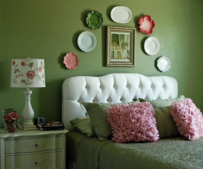 ζωντανές ιδέες για να φτιάξετε τον εαυτό σας διακόσμηση τοίχου υπνοδωμάτιο πράσινο τοίχο