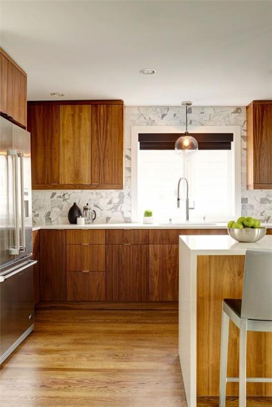 Επιπλώστε την κουζίνα του καθιστικού πίσω τοίχους ιδέες ξύλινη εμφάνιση