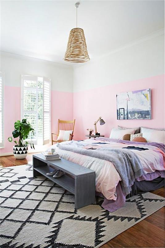 σχεδιασμός σαλονιού χρώμα τοίχου χρώμα ροζ λευκό υπνοδωμάτιο
