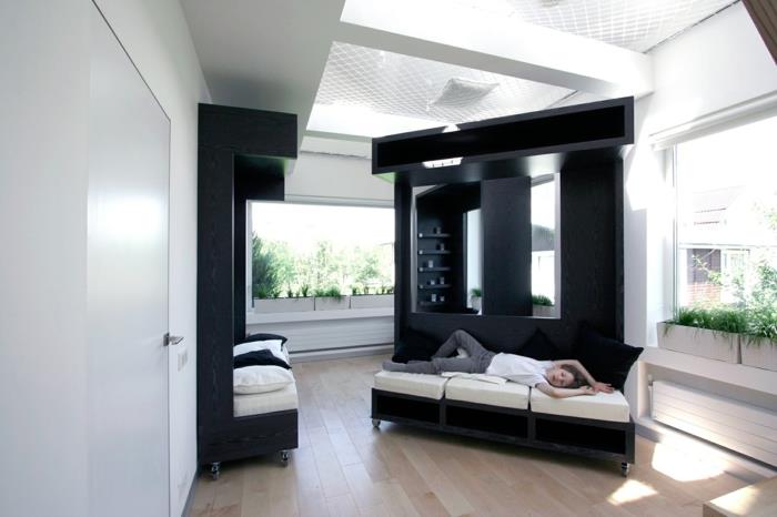 σχεδιασμός σαλονιού μονόχωρο διαμέρισμα κινητό έπιπλο καναπέ διαχωριστικό δωματίου
