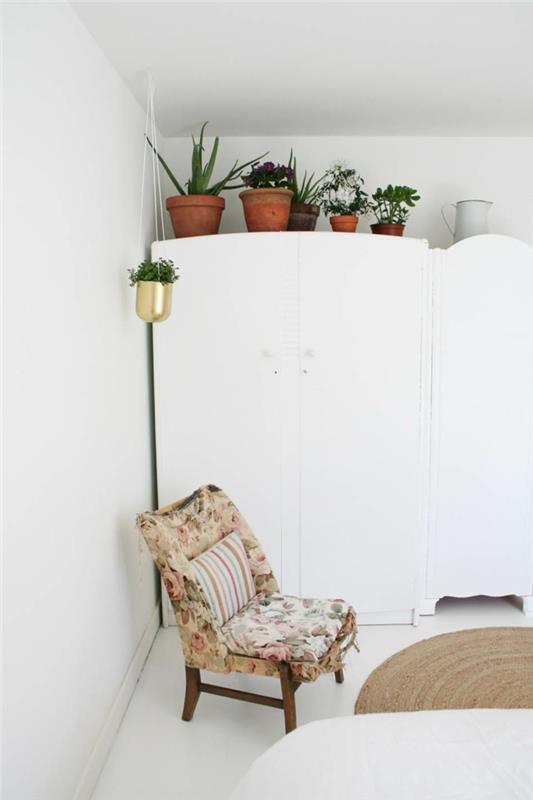 διακοσμήστε διαμερίσματα κρεβατοκάμαρας ντεκό ιδέες σε γλάστρες φυτά λευκούς τοίχους