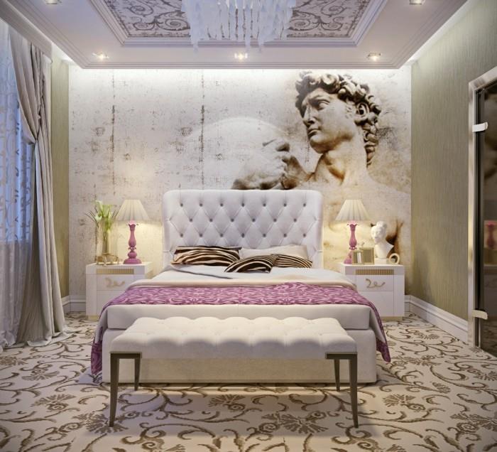 ιδέες επίπλωσης διαμερίσματος υπνοδωμάτιο art deco όμορφο χαλί πάγκος κρεβατοκάμαρας
