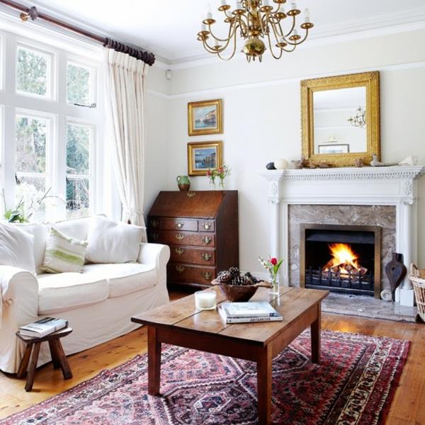 Επιπλώστε το διαμέρισμα με άνετα χρώματα χαλί λευκό καναπέ τζάκι