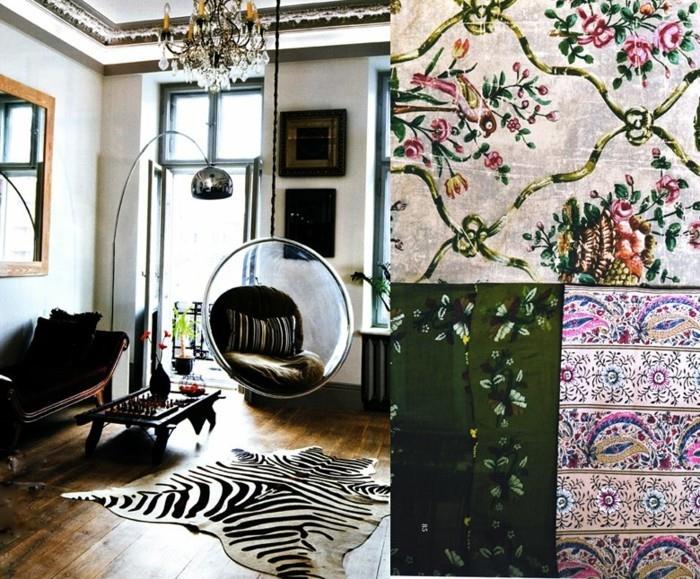 διακόσμηση σπιτιού boho chic στυλ σαλόνι ιδέες zebra carpet