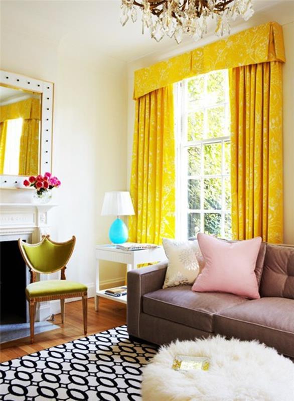 διακόσμηση σπιτιού ιδέες σπιτιού σαλόνι κίτρινες κουρτίνες λευκοί τοίχοι