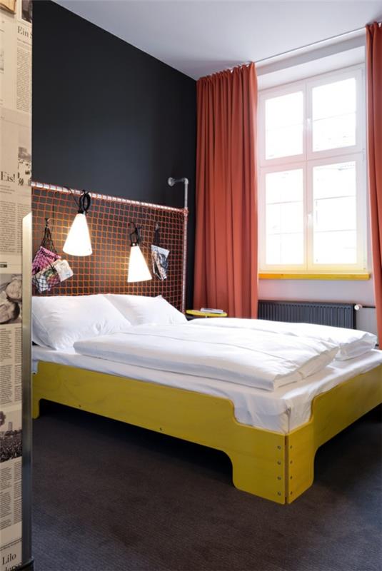 ιδέες σχεδιασμού διαμερίσματος κρεβατοκάμαρα κρεβάτι κεφαλάρι δίχτυ πόρτας