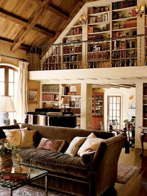 σαλόνι στην οροφή κεκλιμένος καναπές βιβλιοθήκης οροφής