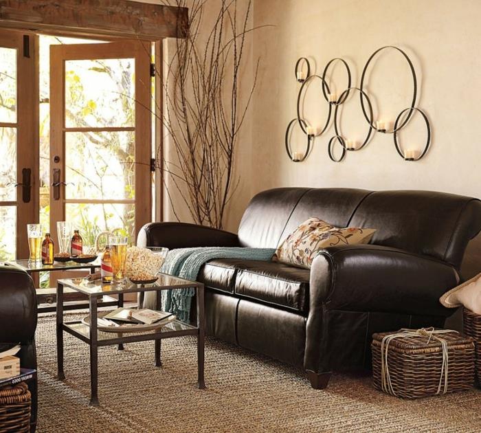 σαλόνι μπεζ σχεδιασμός τοίχου χαλιού καφέ δερμάτινος καναπές