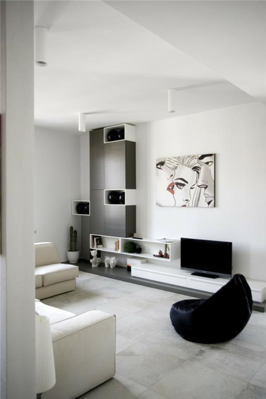 σαλόνι καναπέ μαύρη πολυθρόνα τοίχο μονάδα τηλεόρασης