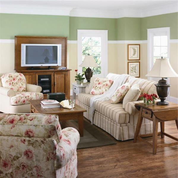 εξοχικοί καναπέδες σαλόνι με επίπλωση ρίγες floral στοιχεία