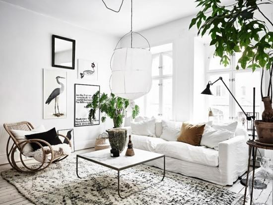 ιδέες επίπλωσης σαλονιού bohemian chic στυλ scandi