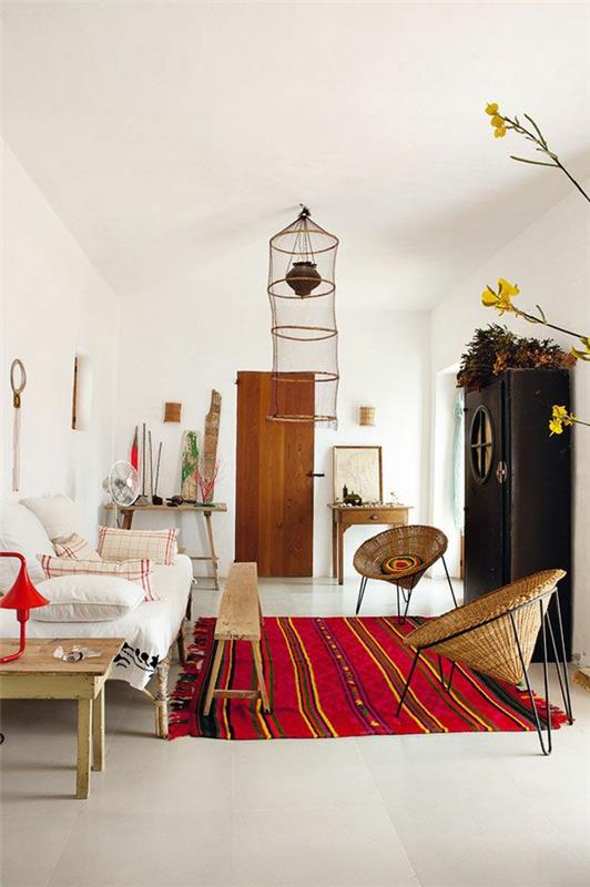 σαλόνι ιδέες εσωτερικής διακόσμησης έπιπλα σαλόνι μπαστούνι ψάθινες καρέκλες ξύλινα έπιπλα