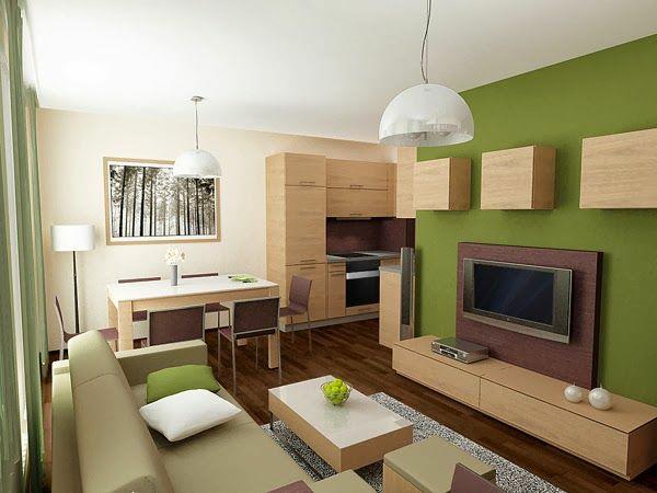 σαλόνι ιδέες χρώματος μοντέρνα πράσινη έμφαση τοίχου ξύλινα έπιπλα