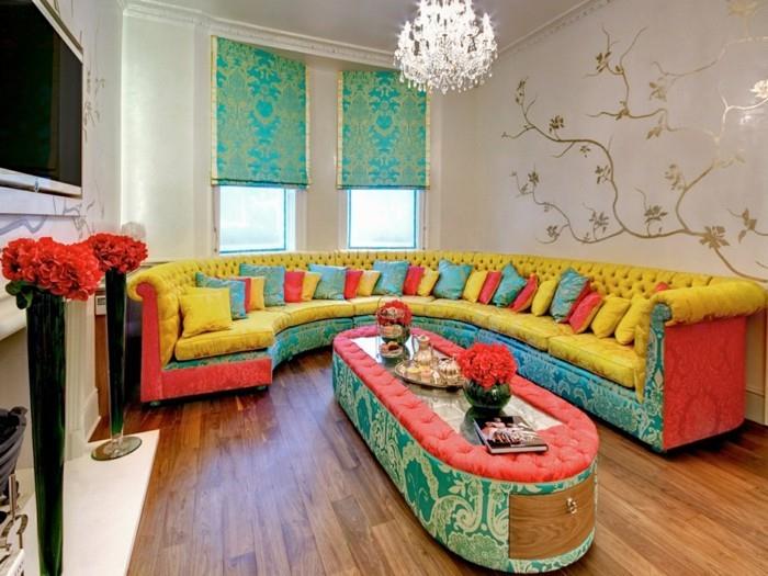 σαλόνι δημιουργήστε ιδέες διακόσμησης με λουλούδια και έντονα χρώματα