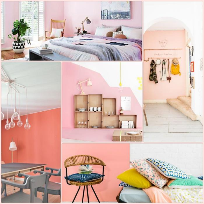 σχεδιασμός σαλονιού χρώμα τοίχου χρώμα ροζ συνδυασμός χρώματος
