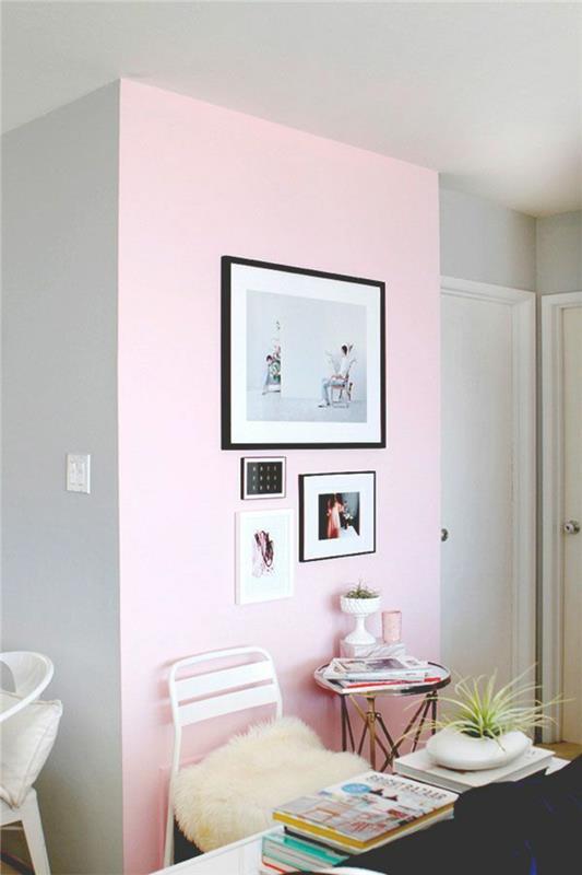 σχεδιασμός σαλονιού χρώμα τοίχου χρώμα ροζ γκρι