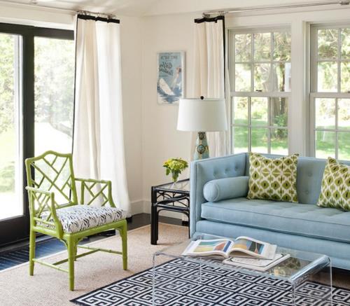 πράσινη πλάτη καθιστικού μόδας καναπές μπλε μαξιλάρι
