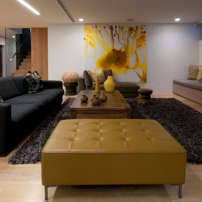 σαλόνι σχεδιασμός κίτρινο τόνους μαύρο καναπέ χαλί φενγκ σούι