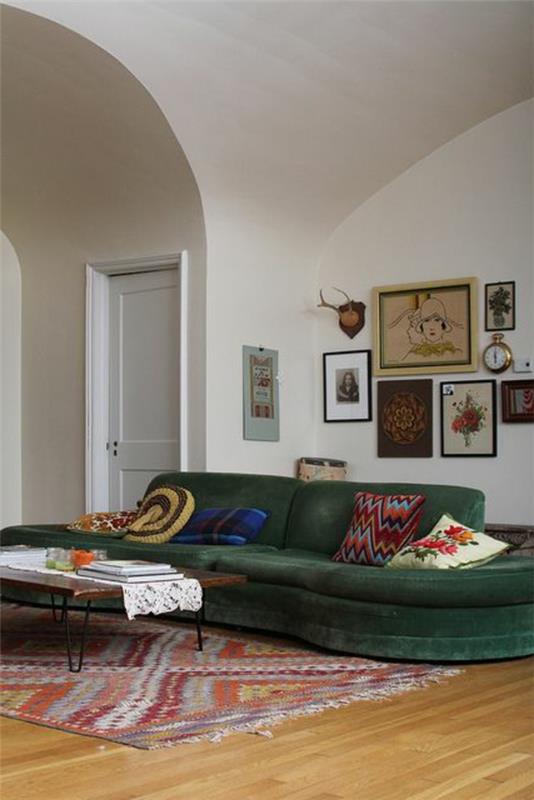 σαλόνι σχεδιασμός πράσινο καναπέ ρετρό στυλ