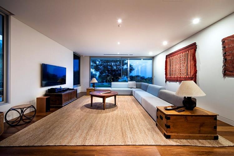 εξοχικό στυλ σαλόνι ξύλινα έπιπλα ξύλινο πάτωμα ρουστίκ διακόσμηση τοίχων