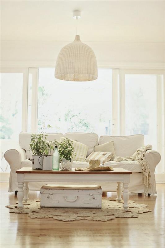 εξοχικό στυλ σαλόνι χαλί διακόσμηση τραπέζι χώρα καναπές