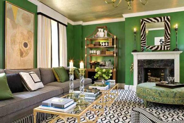 σαλόνι με πράσινη ατμόσφαιρα