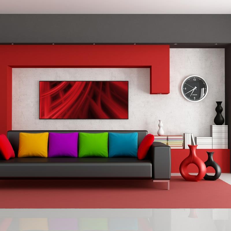 ιδέες βαφής τοίχου σαλονιού μοντέρνα χρώματα τοίχου κόκκινο λευκό