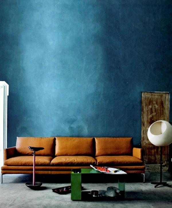 σαλόνι βαφή τοίχου λιμνοθάλασσα σχεδιασμός δερμάτινος καναπές