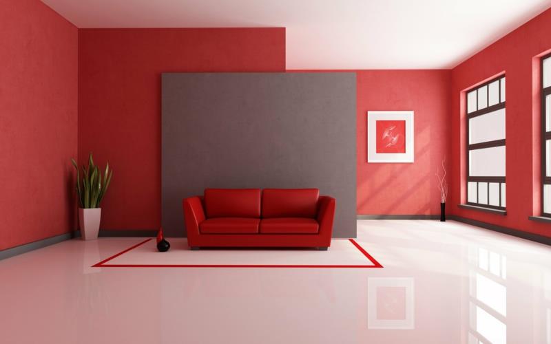 χρώμα τοίχου σαλονιού κόκκινο συνδυάζουν ζεστά χρώματα τοίχων