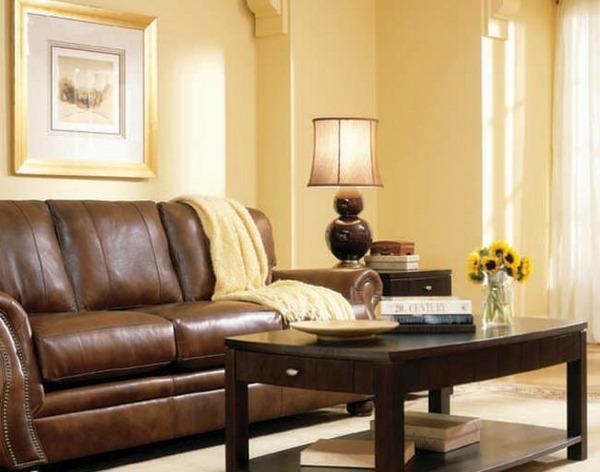 σαλόνι χρώματα τοίχου παλέτα κίτρινος δερμάτινος καναπές