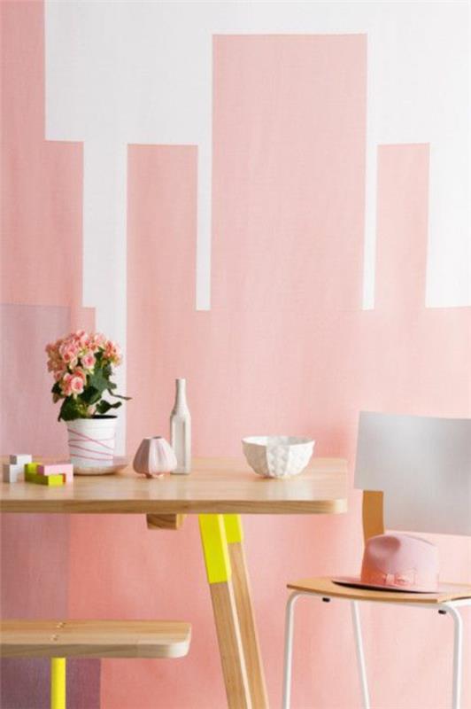ιδέες σχεδιασμού τοίχου σαλονιού τοιχογραφίες τοίχου βαφή τοίχου ροζ λευκό