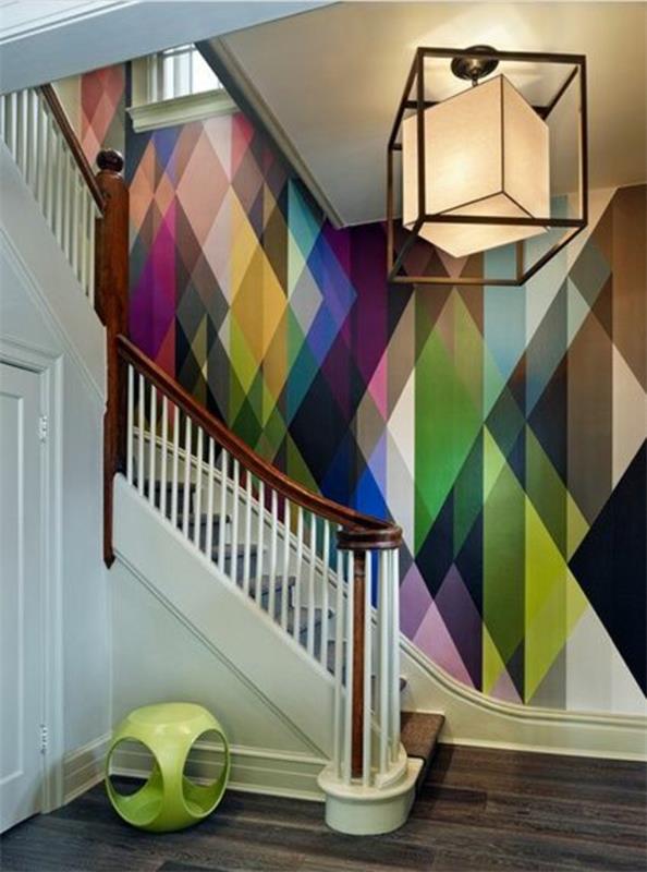 σαλόνι τοίχο σχεδιασμός τοιχογραφίες τοίχων γεωμετρικά σχέδια ιδέες χρώματος