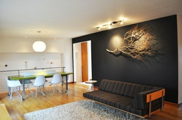 σαλόνι διακόσμηση τοίχου κλαδί κρεμασμένος ρετρό καναπές