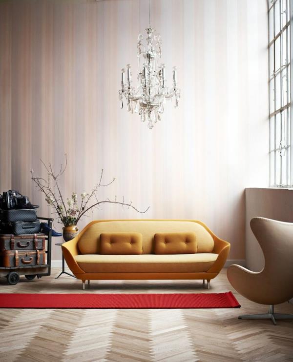 έπιπλα σαλονιού κόκκινος καναπές τοίχου πολύχρωμος κίτρινος