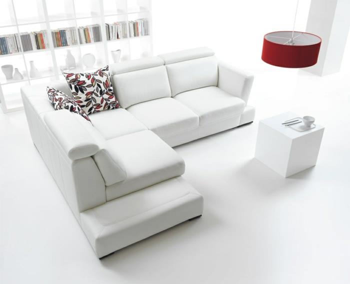 ιδέες διακόσμησης σαλονιού λευκό γωνιακό καναπέ χρωματιστό μαξιλάρια ρίψης