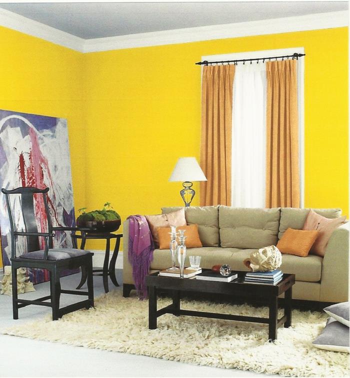 σαλόνι σχεδιασμός χαλί σχεδιασμός κίτρινου τοίχου
