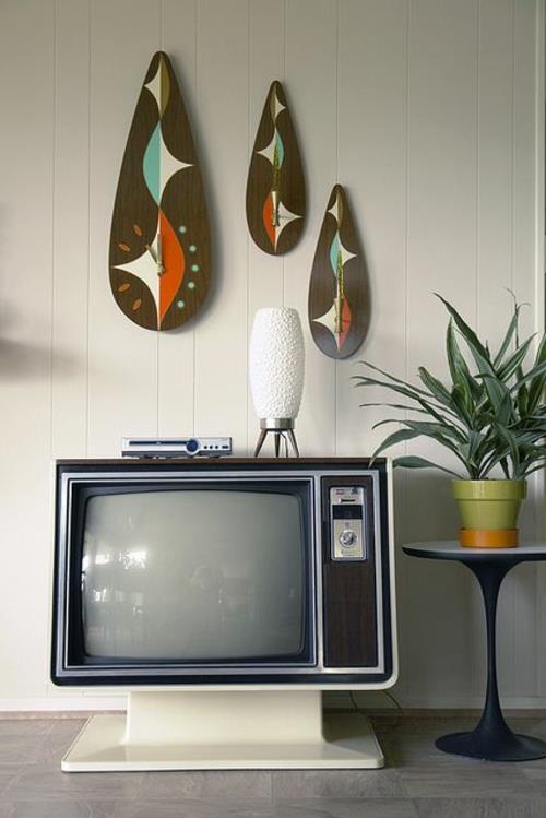 σαλόνι ιδέες σχεδιασμού ρετρό στυλ τόνους τηλεόραση