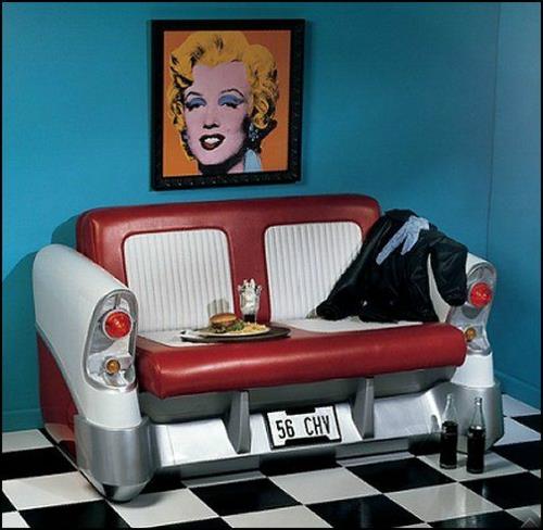 ιδέες διακόσμησης σαλονιού ρετρό στυλ καναπές auto μέρη pop art