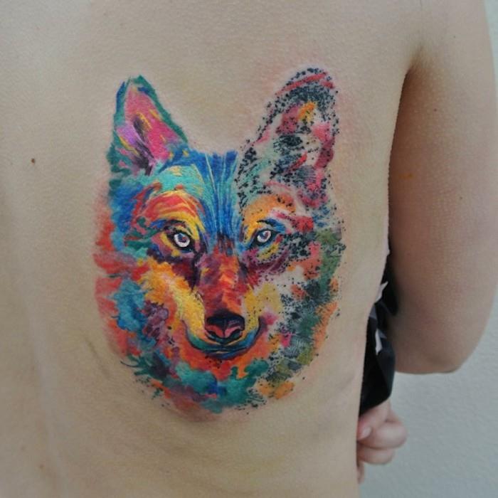 λύκος τατουάζ πολύχρωμο τατουάζ ακουαρέλα