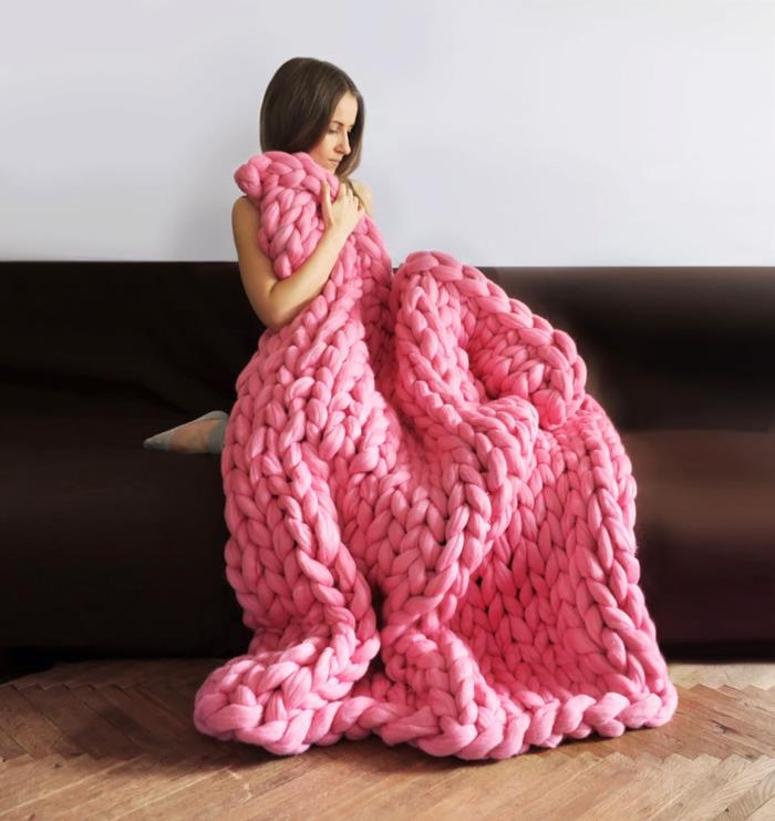 μάλλινη κουβέρτα πλεκτή κουβέρτα ροζ
