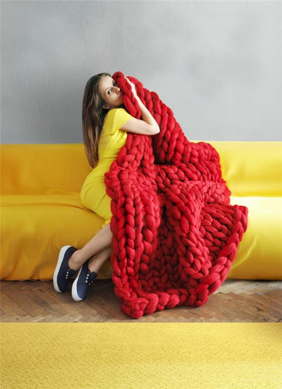 μάλλινη κουβέρτα πλέξιμο ζεστή κουβέρτα κόκκινη