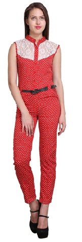 Naujas „Sierra Women Crepe Lace Yoke Placket Pocket Pocket Polka Dot“ kombinezonas