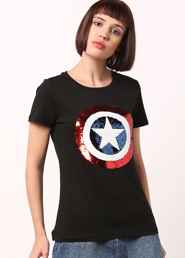 Marvel blizgūs marškinėliai moterims
