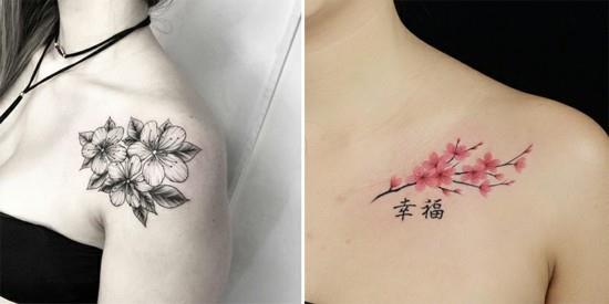 όμορφες ιδέες τατουάζ άνθος κερασιού ώμου