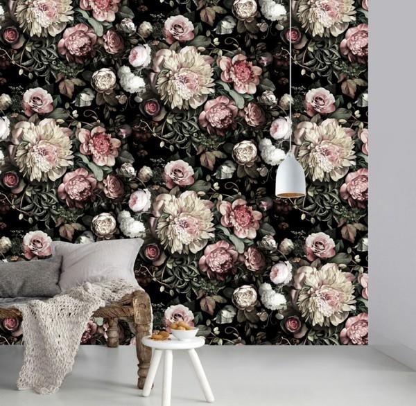 όμορφες ιδέες διακόσμησης τοίχου σκοτεινή floral ταπετσαρία από την ellie cashman
