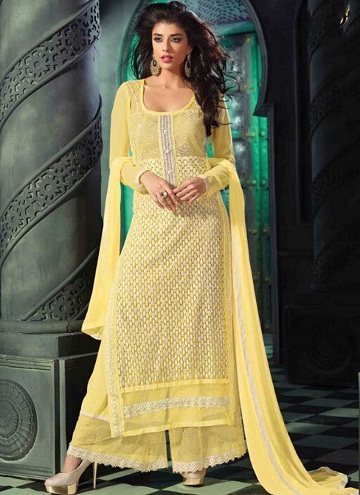 Geltonas Georgette Salwar kostiumas