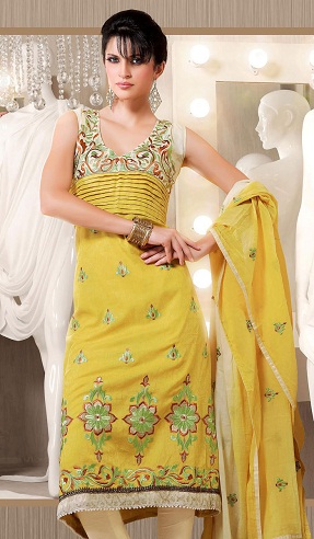 Geltonos medvilnės siuvinėjimas „Salwar Kameez Design“
