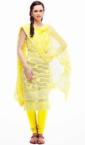 Grynojo audinio geltonas „Salwar Kameez“ dizainas