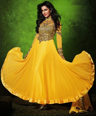 Anarkali Indo Vakarų geltonasis Salwar Kameez dizainas